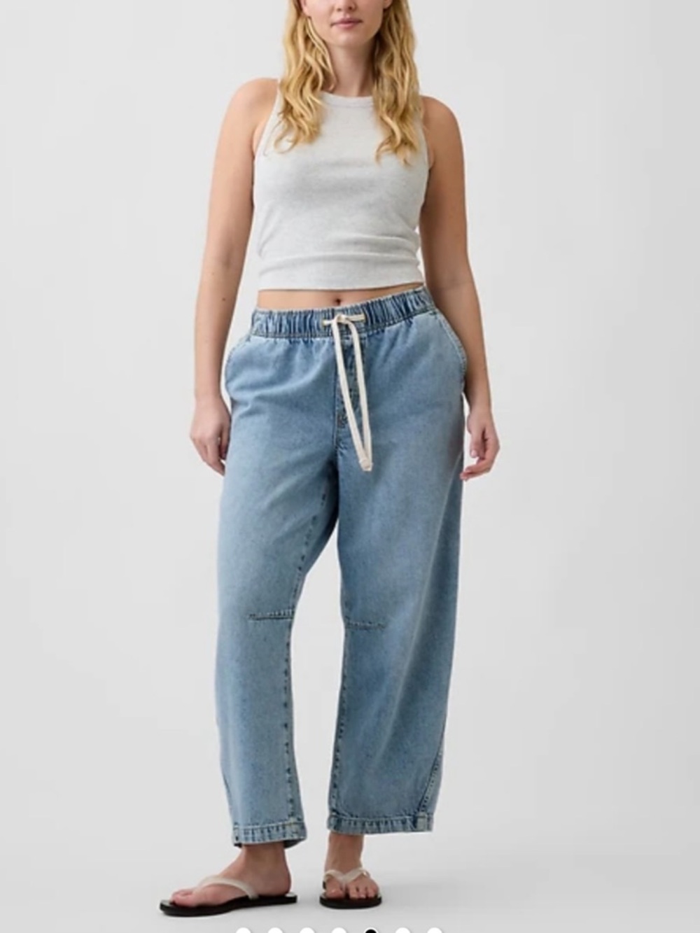 GAP Supersoft Pull On Barrel Jeans XXL Light Wash Elastic Waist Drawstring NWT